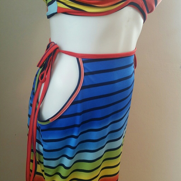 Rainbow Stripe Halter Top and Skirt - Picture 3 of 4